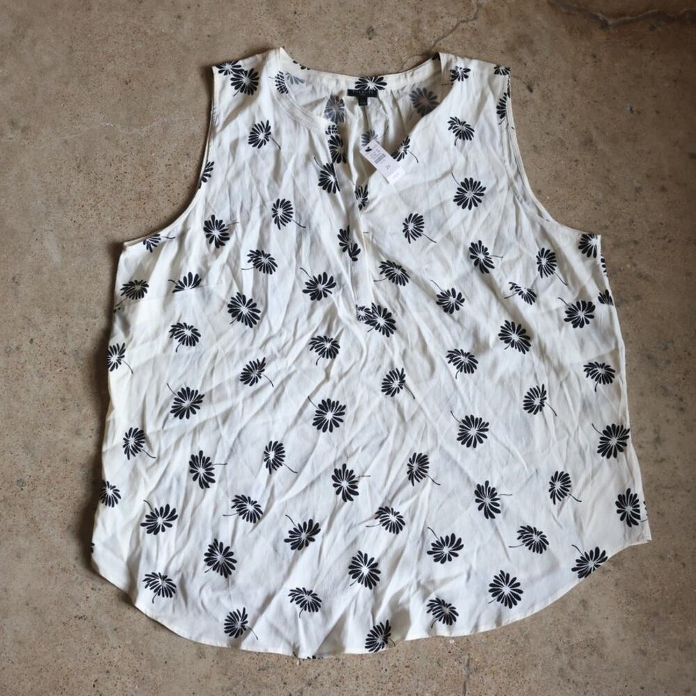 NWT Talbots Floral Sleeveless Blouse 2X Ivory Black Daisy Print Plus Size
